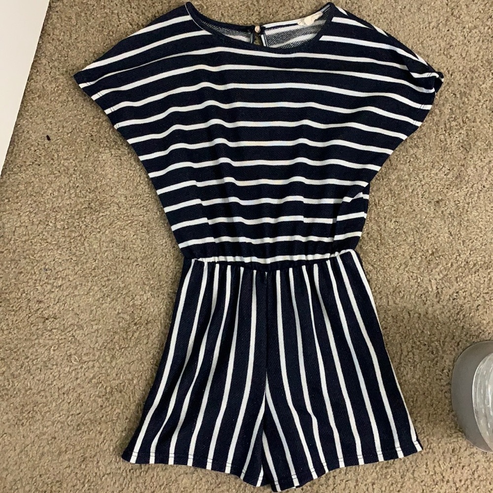 Small comfy romper navy and white stripes